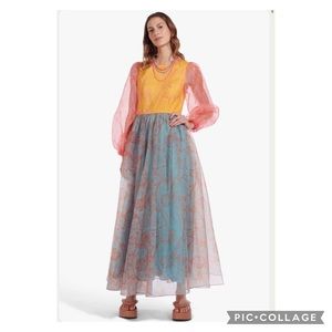 STAUD NWT 4 Viola Maxi Dress Floral Wave Multi Sheer